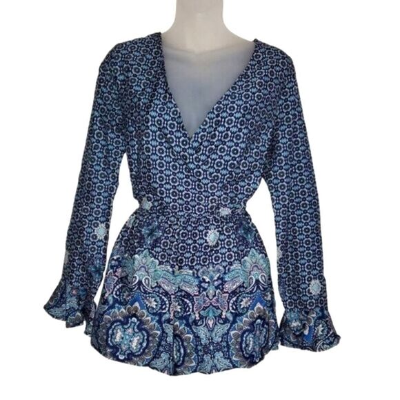American Rag long sleeve paisley bell sleeve romper sz small - Picture 1 of 8